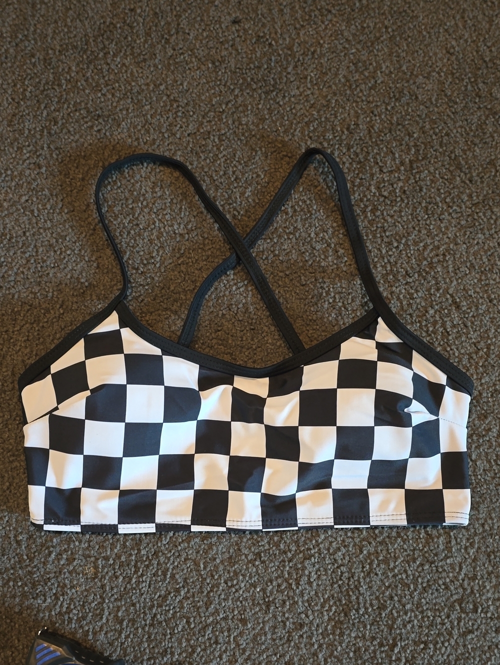 Checkerboard Black & White Sports Bralette - Strappy Back - Picture 1 of 4
